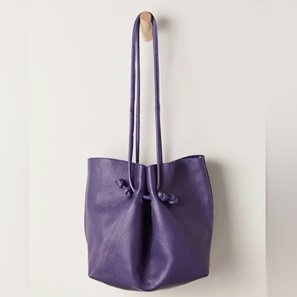 Free People Head Over Heels Leather Tote, Purse, Blackberry, Purple - Picture 3 of 5